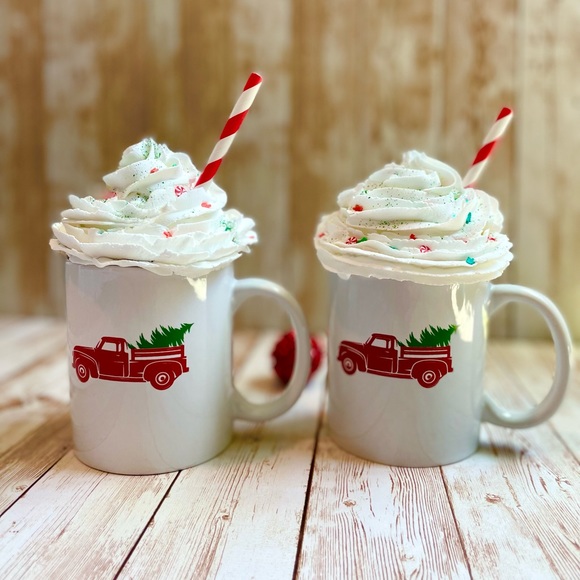⤵️ DesignPAC Red truck Mugs Set of 2 with faux whipped cream - Picture 15 of 15